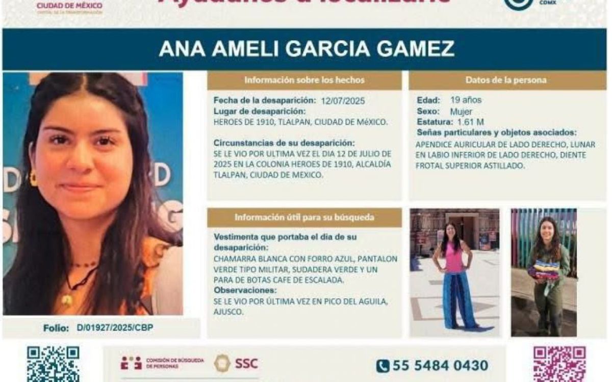 Gabinete de Seguridad apoya en búsqueda de Ana Amelí, desaparecida en el Ajusco: Sheinbaum