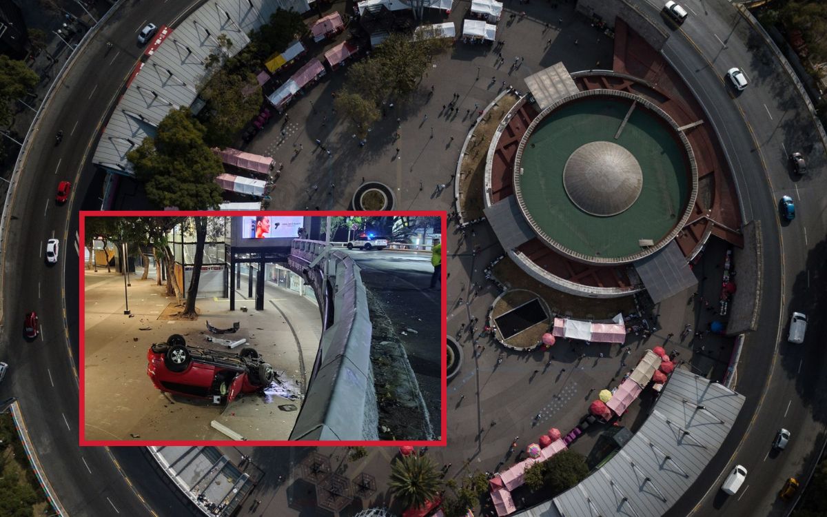 Accidente en Insurgentes: vehículo cae 5 metros en glorieta y conductor escapa Accidente en Insurgentes: vehículo cae 5 metros en glorieta y conductor escapa