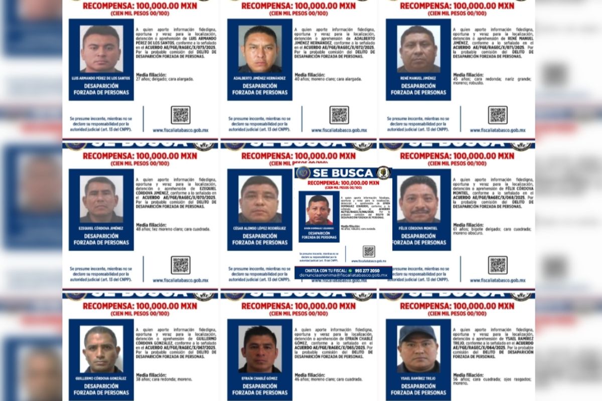 Tabasco | Ofrecen recompensas por 10 policías presuntamente relacionados a desaparición de personas Tabasco | Ofrecen recompensas por 10 policías presuntamente relacionados a desaparición de personas