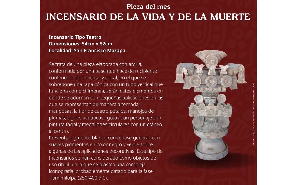 Exhiben por primera vez incensiario teotihuacano relacionado con el culto a la vida y la muerte a la Exhiben por primera vez incensiario teotihuacano relacionado con el culto a la vida y la muerte a la