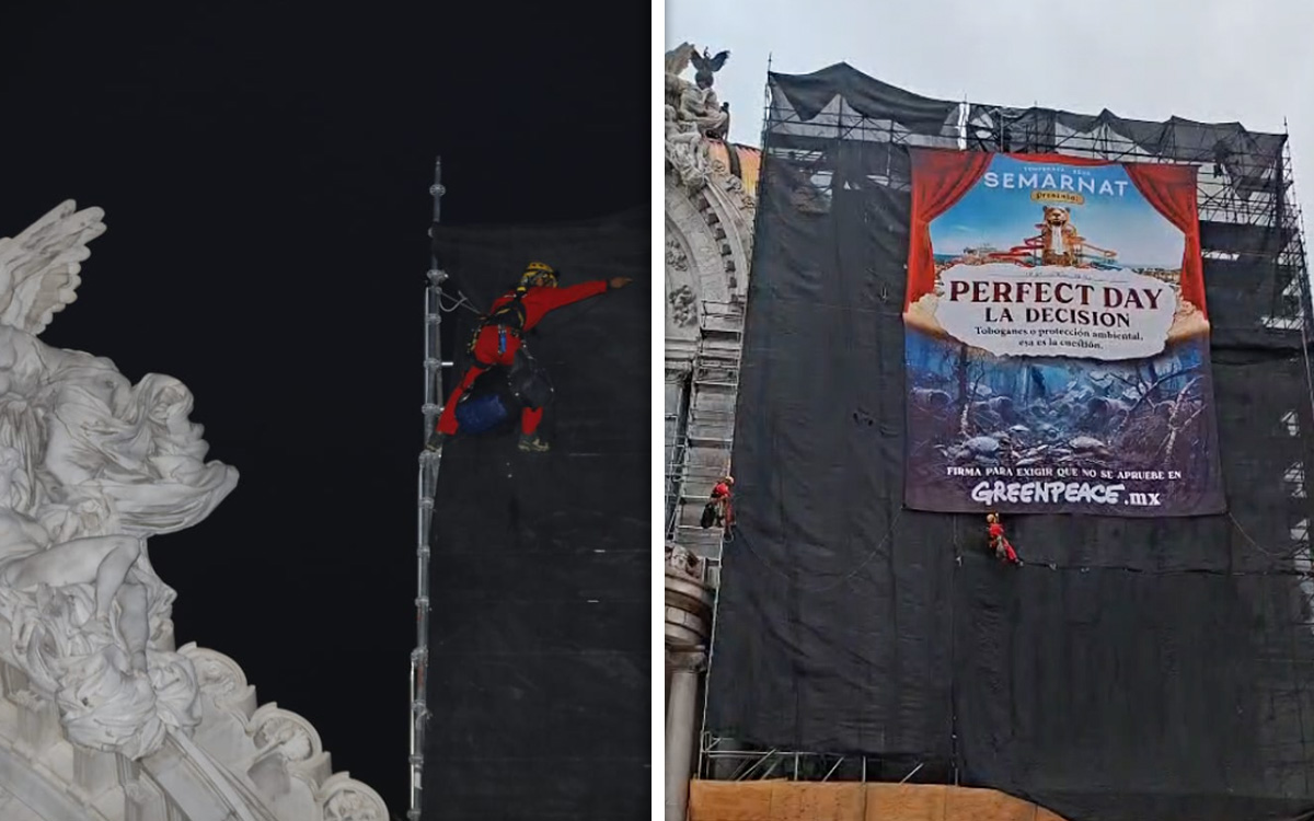 Con manta en Bellas Artes, Greenpeace exige a Semarnat frenar autorización de ‘Perfect Day Mahahual’