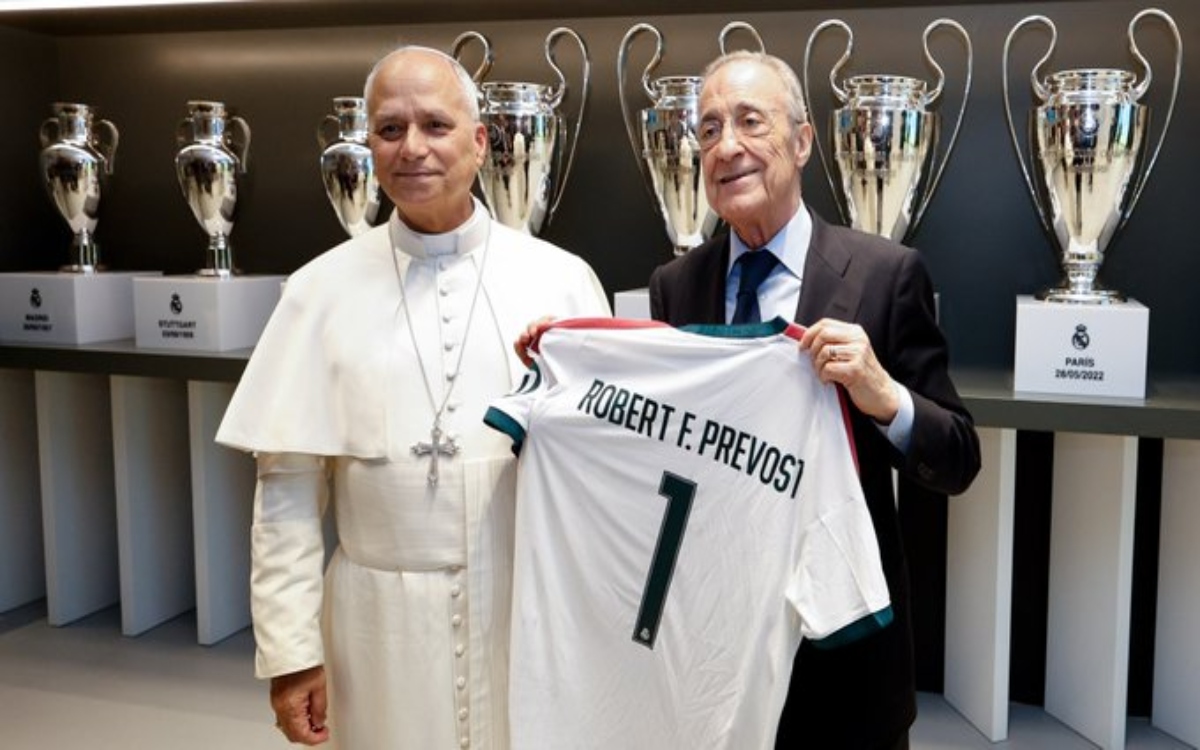 Recibe Florentino Pérez a León XIV en el Estadio S