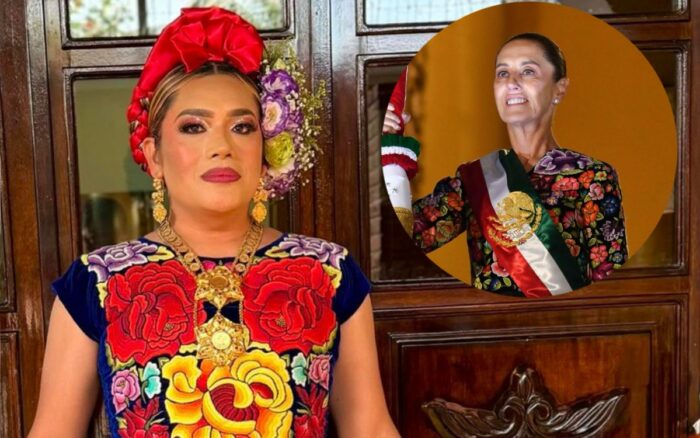 Elvis Guerra diseñó y bordó junto con mujeres y muxes el vestido que usó la presidenta Claudia Sheinbaum la noche del Grito de Independencia, el 15 de septiembre.