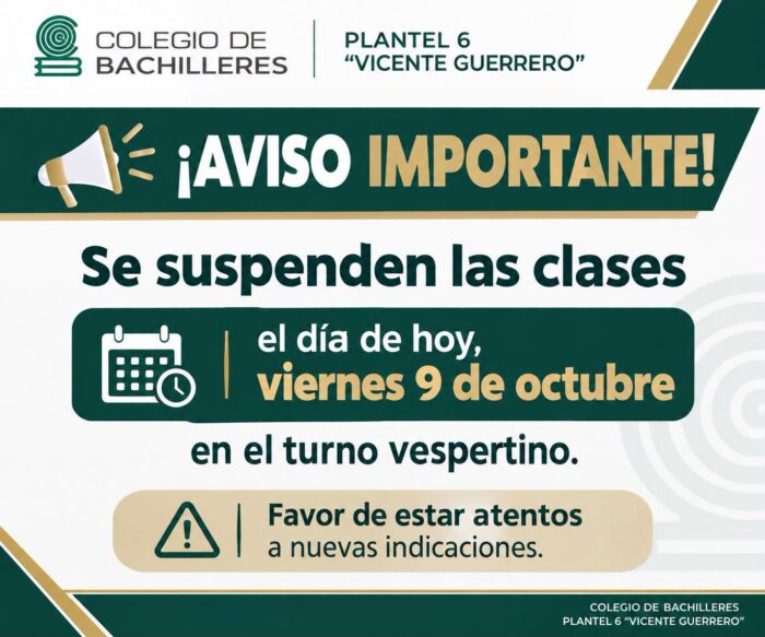 Ante lo sucedido, las autoridades del centro educativo informaron de la cancelación de clases en el Bachilleres 6 en el turno vespertino.