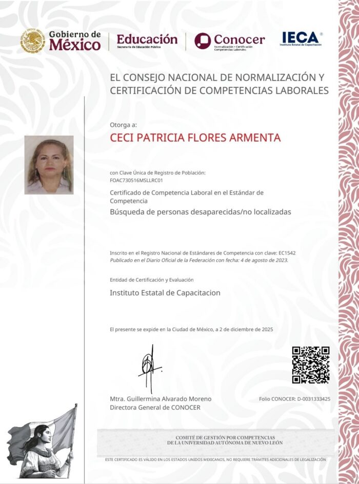 Flores se convirtió en una de las voces más visibles de la crisis de desapariciones en México tras la desaparición de su hijo Alejandro Guadalupe en 2015 en Los Mochis, Sinaloa, y de Marco Antonio en 2019 en Bahía de Kino, Sonora.