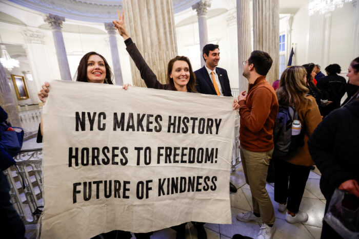 Las organizaciones animalistas, que han reivindicado el fin de los carruajes por crueldad animal durante años, celebraron la medida, entre ellas PETA, que donará 50.000 dólares para "jubilar" a los caballos, y NYCLASS, que abogó por su traslado a granjas de rescate.